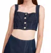 En Saison Landes Denim Bustier Crop Top In Dark Denim In Blue