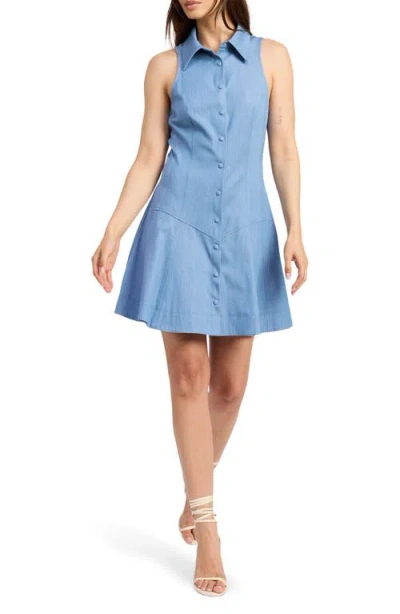 En Saison Liana Sleeveless Mini Chambray Shirtdress In Blue
