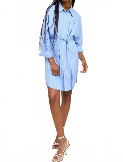 En Saison Lilith Stripe Mini Shirt Dress In Oxford Blue, White In Multi