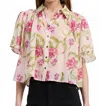 En Saison Lois Button Front Swing Top In Pink Fuchsia Olive In Multi