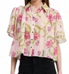 En Saison Lois Button Front Swing Top In Pink Fuchsia Olive In Multi