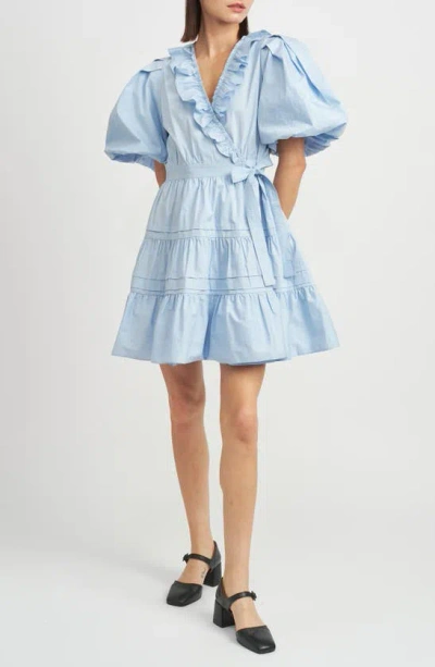 En Saison Lorena Ruffle Wrap Minidress In Baby Blue