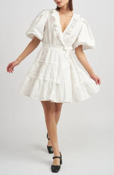 En Saison Lorena Ruffle Wrap Minidress In White