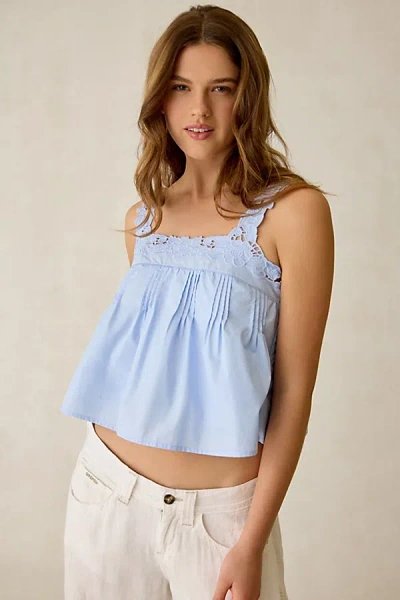 En Saison Lucy Lace Trim Trapeze Tank Top In Light Blue, Women's At Urban Outfitters In Multi