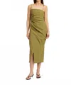 En Saison Lynx Pleated Dress In Olive In Green