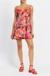 En Saison Magnolia Floral Tie Strap Minidress In Red Multi Floral