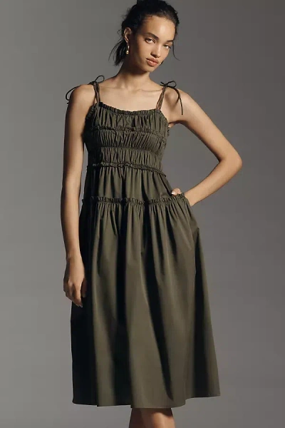 En Saison Marianne Sleeveless Ruched Midi Dress In Green
