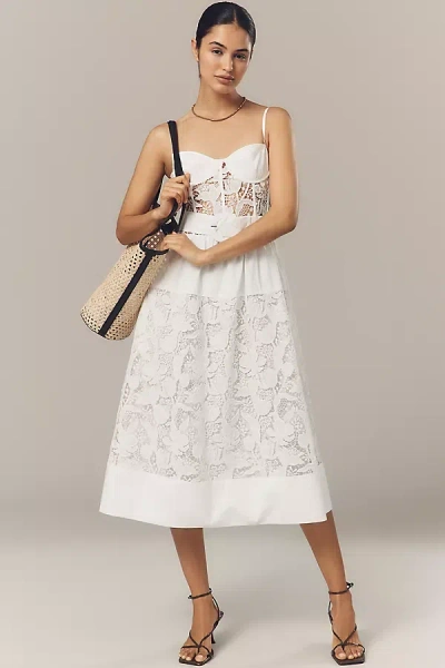 En Saison Marisol Lace Bustier Belted Midi Dress In White