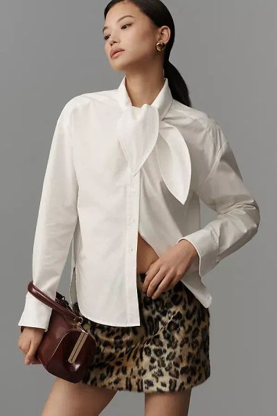 En Saison Marleigh Tie-neck Buttondown Shirt In White