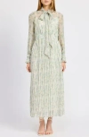 En Saison Marlene Print Tie Neck Long Sleeve Maxi Dress In Gray