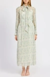 En Saison Marlene Print Tie Neck Long Sleeve Maxi Dress In Ivory Ice Blue