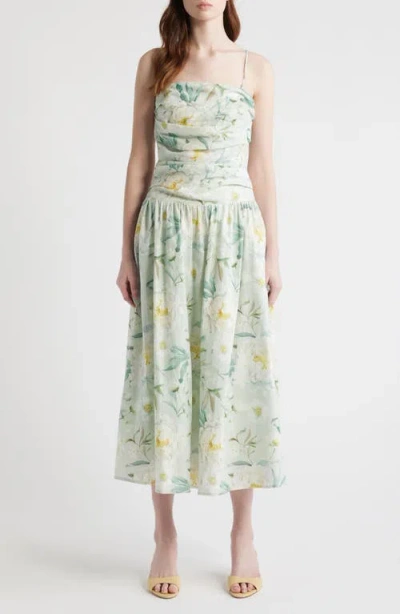 En Saison Marlowe Floral Cutout Back Drop Waist Midi Dress In Green