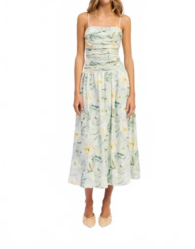 En Saison Marlowe Floral Cutout Back Drop Waist Midi Dress In Green