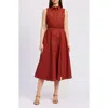 En Saison Megumi Eyelet Detail Cotton & Linen Midi Shirtdress In Red