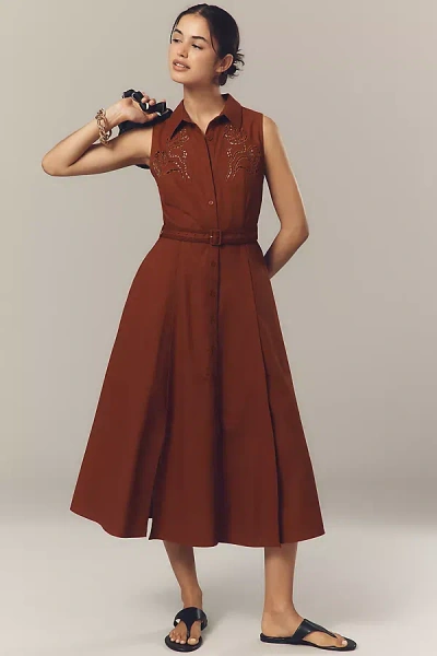 En Saison Megumi Linen Blend Sleeveless Midi Shirt Dress In Brown