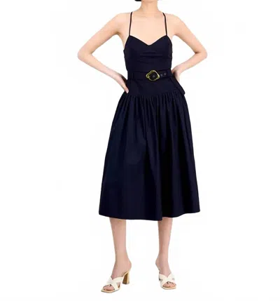 En Saison Melody Belted Midi Dress In Navy In Blue
