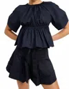 En Saison Melody Belted Shorts In Black In Blue