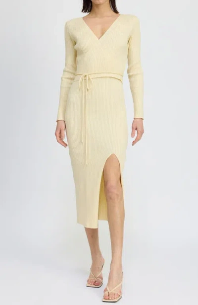En Saison Merril Long Sleeve Ribbed Sweater Dress In Natural