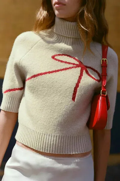 En Saison Merrill Bow Sweater In White In Multi