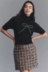 En Saison Merrill Short-sleeve Bow Crop Sweater In Black