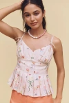En Saison Mia Linen Blend Pleated Peplum Tank Top