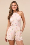En Saison Mia Pink Print Backless Halter Romper