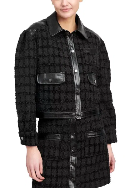 EN SAISON MIXED MEDIA CROPPED JACKET IN BLACK TWEED