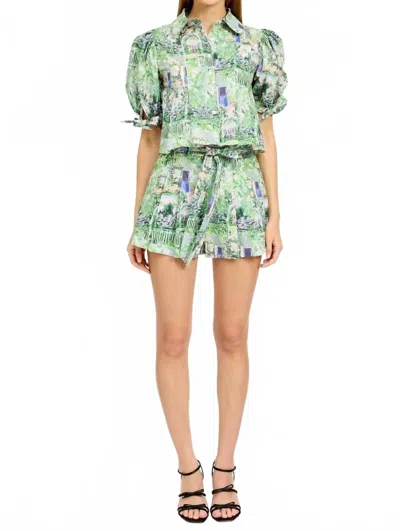 En Saison Molly Belted Shorts In Green Violet In Multi
