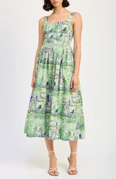 En Saison Molly Corset Cotton Midi Sundress In Green Violet