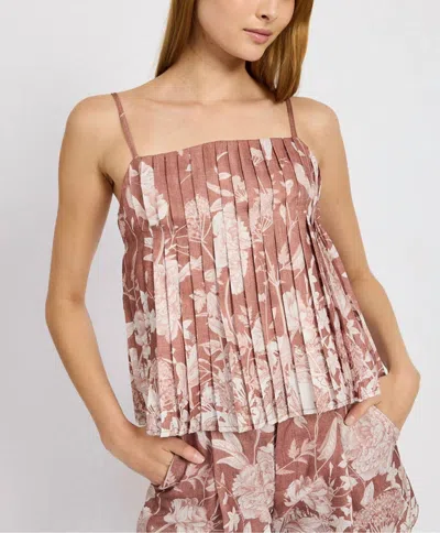 En Saison Monet Pleated Top In Ginger Off White In Multi