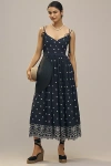 En Saison Nara Embroidery Detail Cotton Midi Sundress In Blue