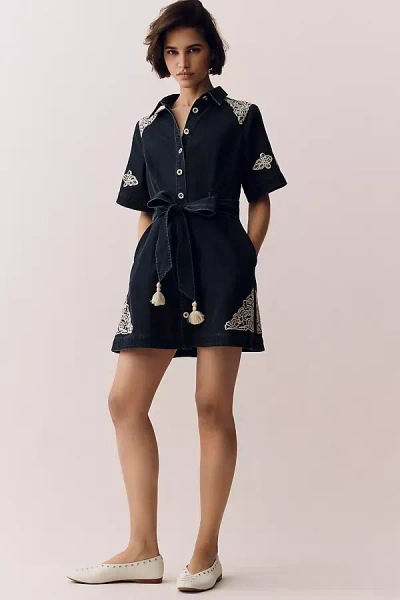 En Saison Natalia Short-sleeve Shirt Dress In Black