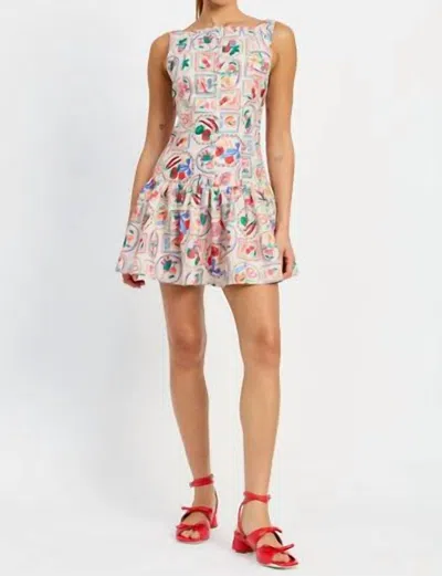En Saison Nayeli Mini Dress In Linen Red Multi