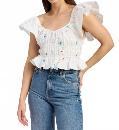 En Saison Nellie Flutter Sleeve Top In White Pink