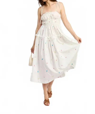 EN SAISON NELLIE TIE SHOULDER STRAPS MIDI DRESS IN WHITE PINK MULTI