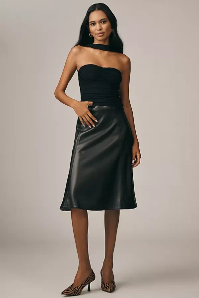 En Saison Nelly Faux-leather A-line Midi Skirt In Black