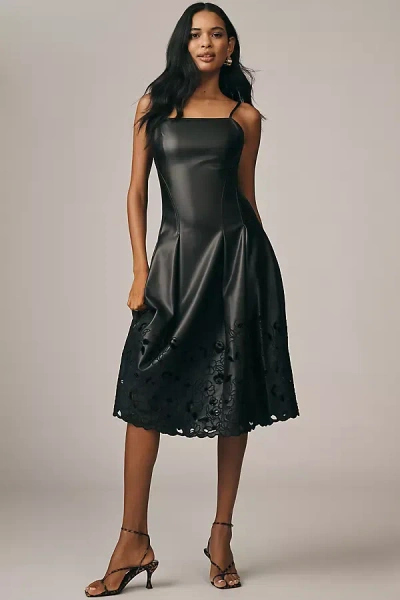 En Saison Nelly Faux-leather Cutwork Dress In Black
