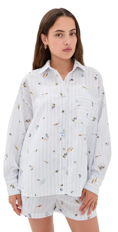 En Saison Nicole Button Up Top White Blue Multi