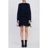 En Saison Nicolette Tiered Ruffle Long Sleeve Trapeze Dress In Blue
