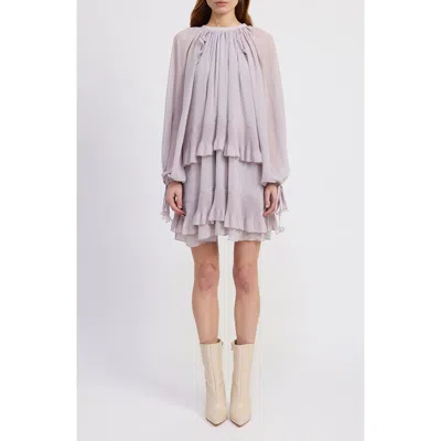 En Saison Nicolette Tiered Ruffle Long Sleeve Trapeze Dress In Purple