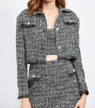 En Saison Noelle Tweed Cropped Jacket In Black & White Tweed In Gray