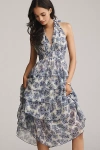 En Saison Odessa Floral Print Tiered Halter Maxi Dress In Blue