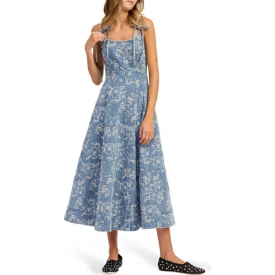 En Saison Opal Embroidered Floral Denim Midi Dress In Blue