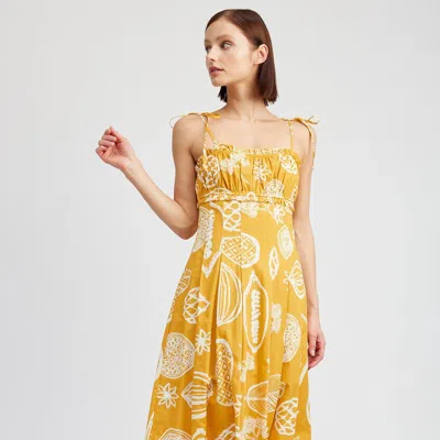 En Saison Paz Pleated Midi Dress In Yellow