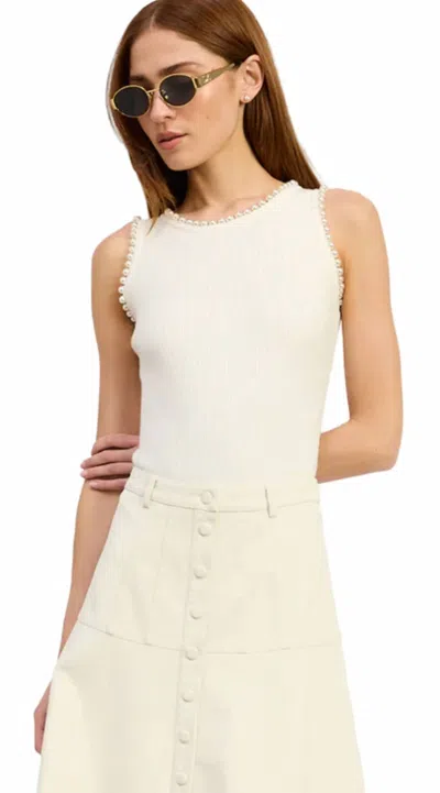 En Saison Pearl Embellished Roza Knit Bodysuit In Ivory In Transparent