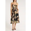 En Saison Peregrine Floral Print Sleeveless Midi Dress In Black