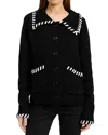 En Saison Piper Whipstitch Collared Cardigan Sweater In Black