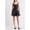 En Saison Pleated Faux Leather Minidress In Black