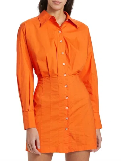 En Saison Pleated Shirt Dress In Tangerine In Orange