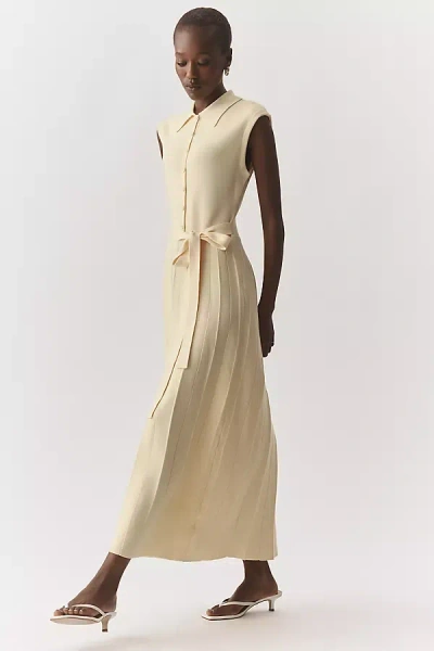 En Saison Pleated Shirt Dress In Yellow